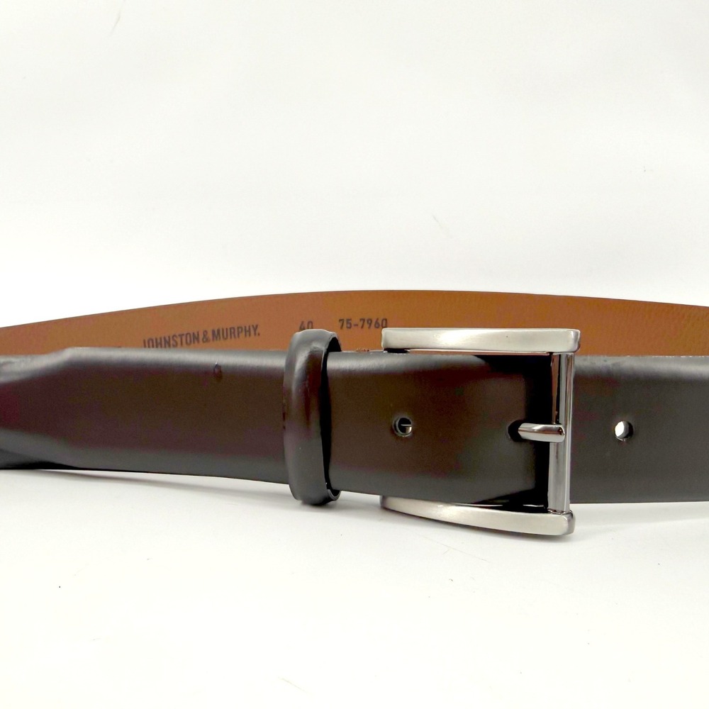 Johnston & Murphy Dress Belt Mens 40 Black Made In Italy Leather Comfort Smooth